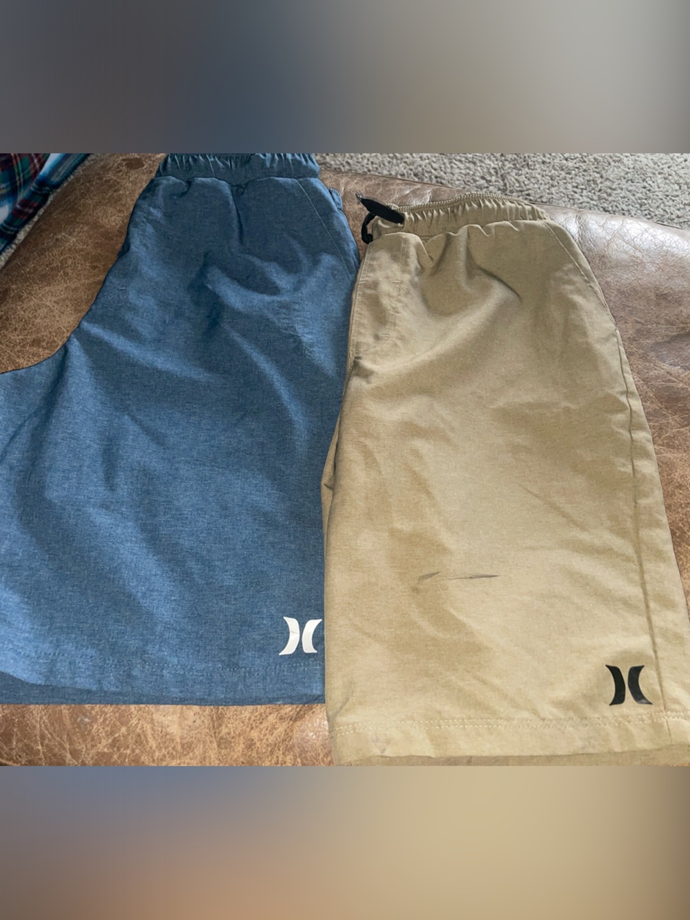 Hurley Men’s Athletic Drawstring Shorts in Blue and Tan